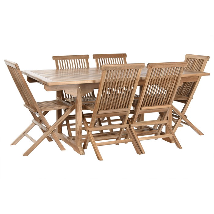 DKD Home Decor Mesa de Comedor para Terraza y Jardín Extensible Marrón Teca Set 9 piezas
