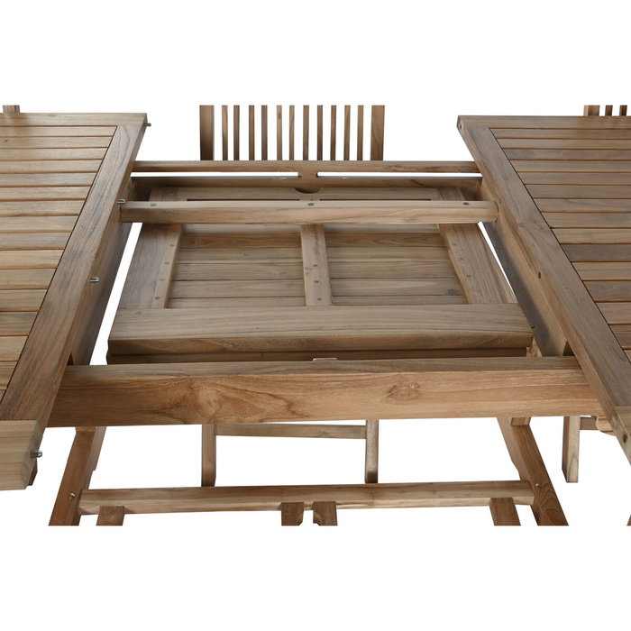 DKD Home Decor Mesa de Comedor para Terraza y Jardín Extensible Marrón Teca Set 9 piezas