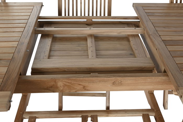 DKD Home Decor Mesa Comedor Terraza y Jardín Marrón Teca Extensible 100 x 180 cm (240cm) Set 9 piezas