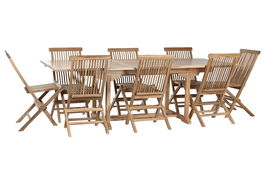 DKD Home Decor Mesa Comedor Terraza y Jardín Marrón Teca Extensible 100 x 180 cm (240cm) Set 9 piezas