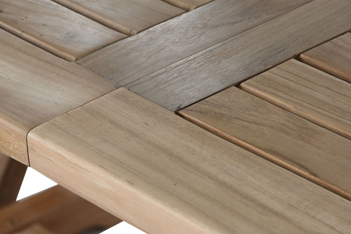 DKD Home Decor Mesa Comedor Terraza y Jardín Marrón Teca Extensible 100 x 180 cm (240cm) Set 9 piezas