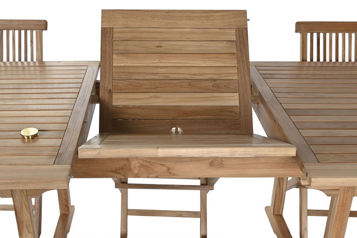 DKD Home Decor Mesa Comedor Terraza y Jardín Marrón Teca Extensible 100 x 180 cm (240cm) Set 9 piezas