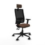 Silla de oficina Bormate con mecanismo Asincro tapizada con Tela color Marrón oscuro y malla color Negro. Equipada con lumbar 1D, Brazos 2D, Cabecero 2D y Ruedas 65mm nailon