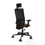 Silla de oficina Bormate con mecanismo Asincro tapizada con Tela color Marrón oscuro y malla color Negro. Equipada con lumbar 1D, Brazos 2D, Cabecero 2D y Ruedas 65mm nailon