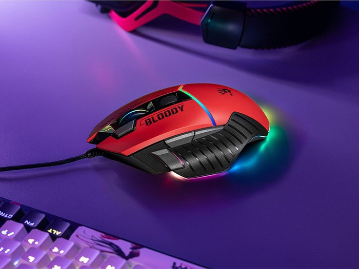 A4-Tech Bloody W95Max USB Sports Red Ratón Gaming, Sensor BC3332-A, 12000 CPI, 2000 Hz, RGB, Negro y Rojo