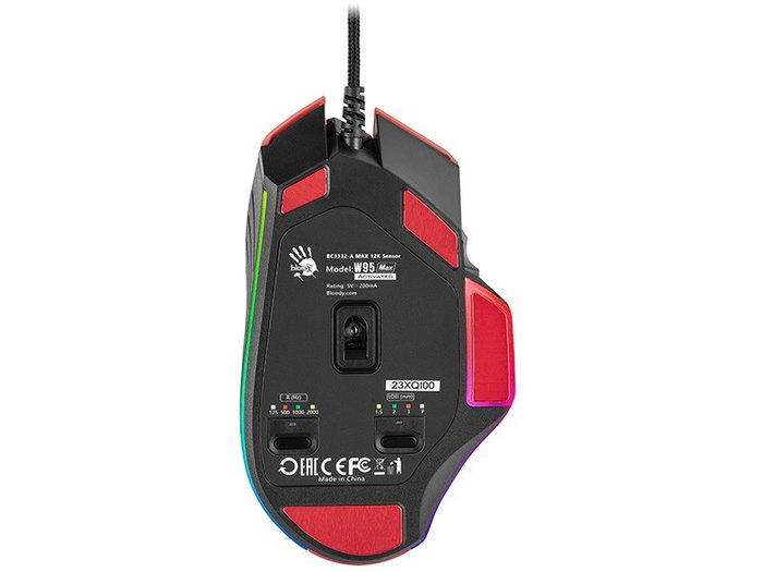A4-Tech Bloody W95Max USB Sports Red Ratón Gaming, Sensor BC3332-A, 12000 CPI, 2000 Hz, RGB, Negro y Rojo