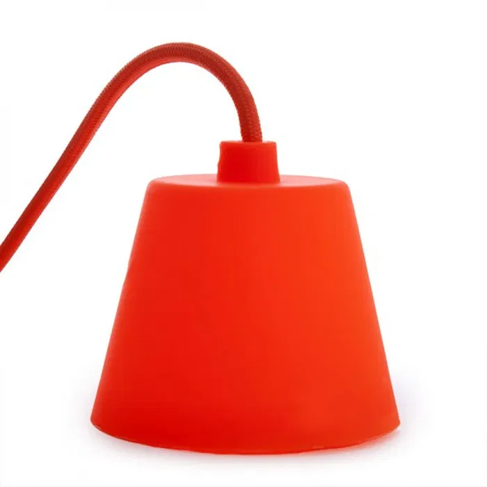 Portalámparas E27 con Cable de Tela, Rosetón PVC, Color Naranja. Ideal para Ambiente Moderno y Minimalista. Fácil Instalación.