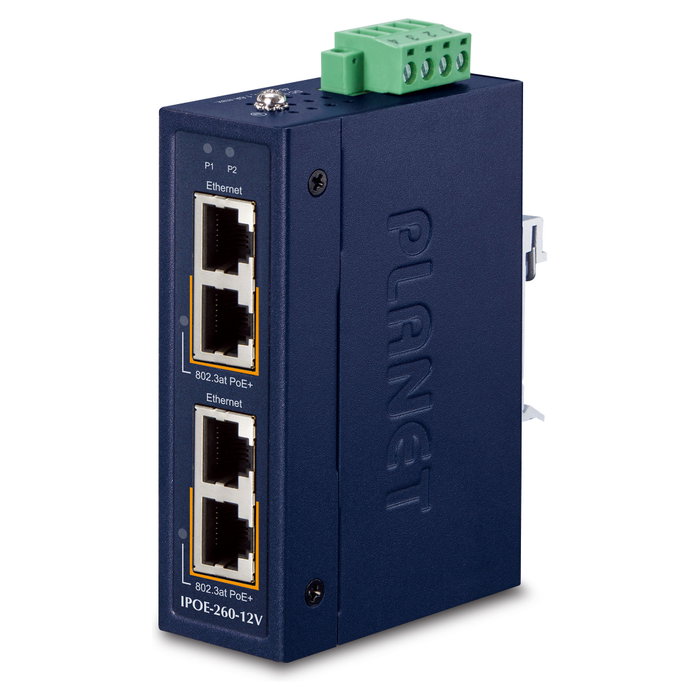 Planet IPOE-260-12V Inyector PoE+ Industrial con 2 Puertos Gigabit Ethernet 10/100/1000T, 802.3at, 12-56V, Montaje en Pared y Carril DIN Planet IPOE-260-12V Inyector PoE+ Industrial con 2 Puertos Gigabit Ethernet 10/100/1000T, 802.3at, 12-56V, Montaje en Pared y Carril DIN