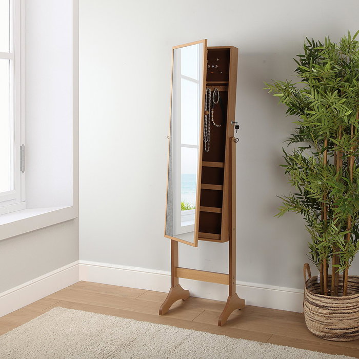 Versa Espejo Joyero Natural Minimal, Madera MDF, 36x155x40 cm