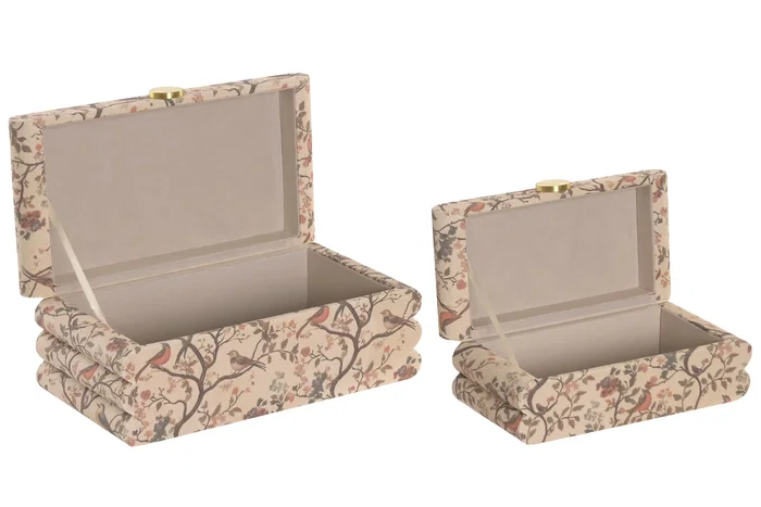 DKD Home Decor Caja Shabby Yaxi 26 Beige Multicolor Set de 2