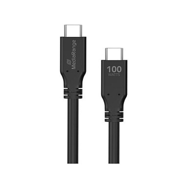 MediaRange Cable USB-C a USB-C MRCS218 3 metros, 10 Gbit/s, USB 3.2 Gen 1, Power Delivery 100W, carga rápida, color Negro