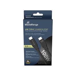 MediaRange Cable USB-C a USB-C MRCS218 3 metros, 10 Gbit/s, USB 3.2 Gen 1, Power Delivery 100W, carga rápida, color Negro