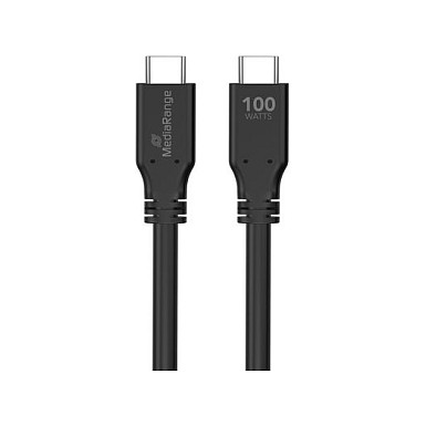 MediaRange Cable USB-C a USB-C MRCS218 3 metros, 10 Gbit/s, USB 3.2 Gen 1, Power Delivery 100W, carga rápida, color Negro