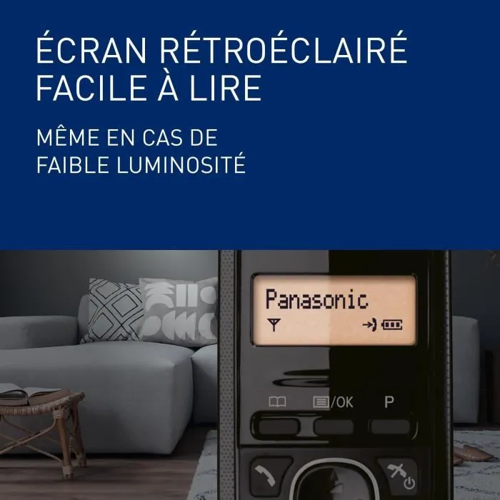 Panasonic KX-TG1611FRH Teléfono Inalámbrico Residencial Digital Negro, Sin Contestador Automático, Pantalla Retroiluminada, Directorio 50 Nombres, 15h Conversación