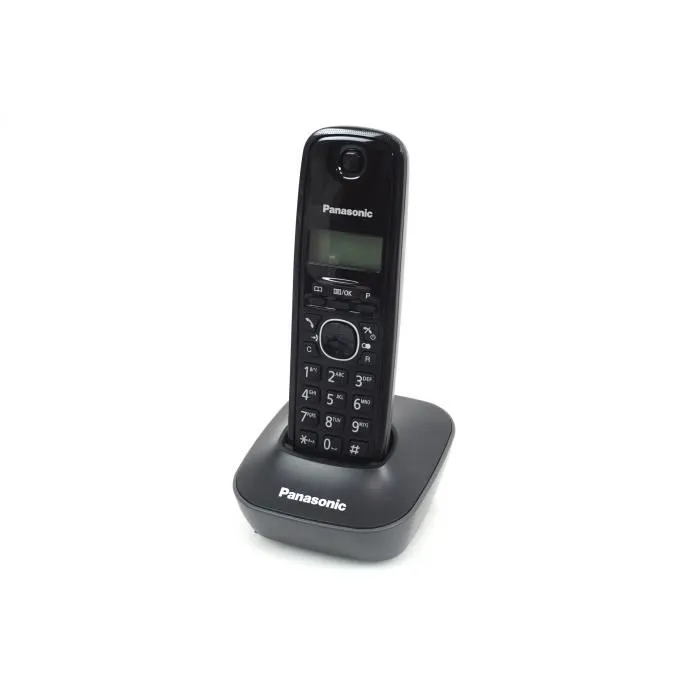 Panasonic KX-TG1611FRH Teléfono Inalámbrico Residencial Digital Negro, Sin Contestador Automático, Pantalla Retroiluminada, Directorio 50 Nombres, 15h Conversación