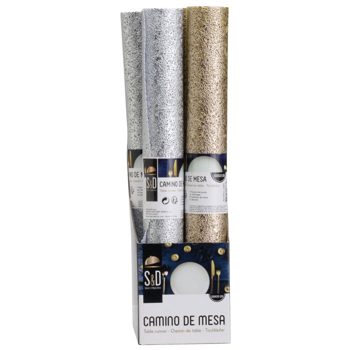 Saveur et Degustation Camino de Mesa Table en Fête 150x33 cm Plateado Dorado