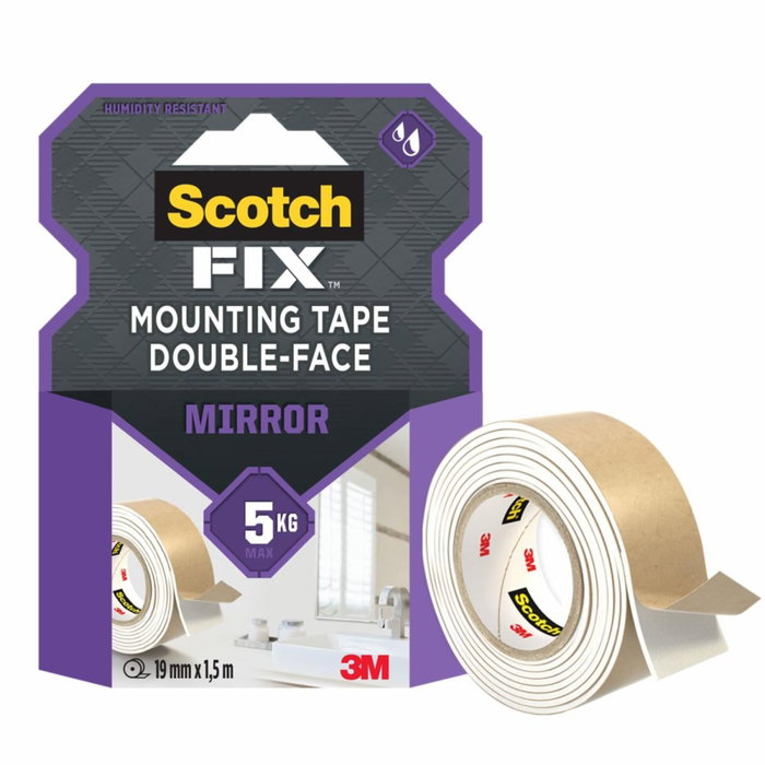 Scotch Cinta de doble cara para montaje de espejos 19mm x 1,5m Scotch Cinta de doble cara para montaje de espejos 19mm x 1,5m
