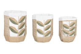 DKD Home Decor Set de 3 Cestos de Fibra y Poliéster Verde, Natural y Blanco