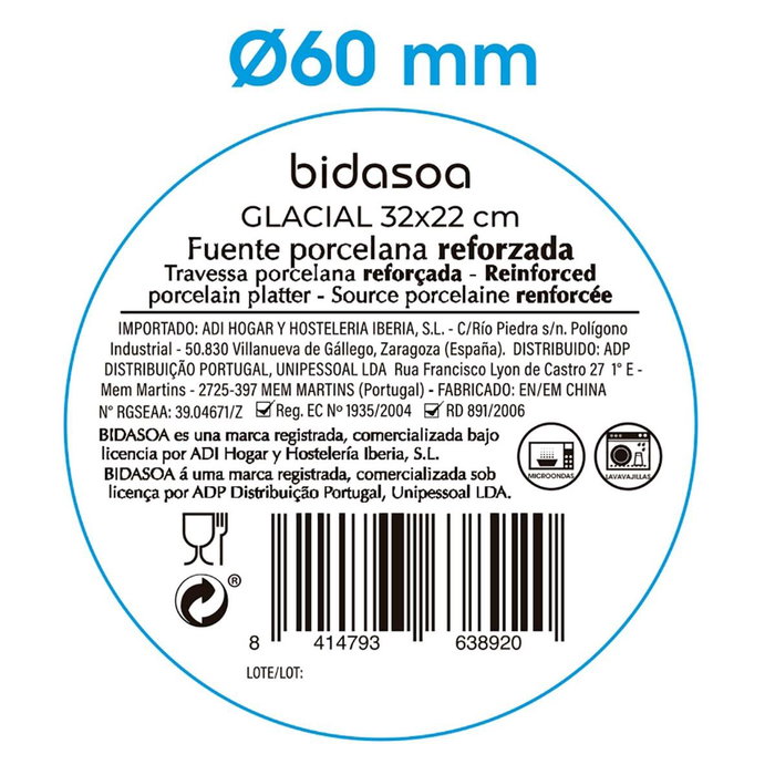 Fuente Oval Porcelana Glacial Bidasoa 32 X 22 cm (12 Unidades)