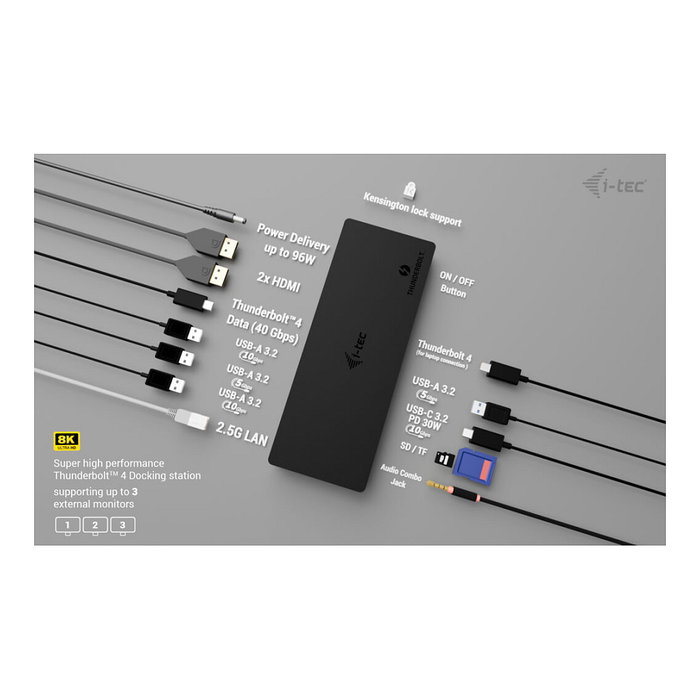 I-tec Estación de acoplamiento Thunderbolt 4 TB4TRIPLEDOCKPDUK con 3 pantallas
