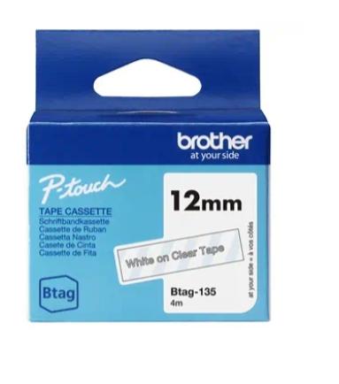 Brother BTAG-135 Cinta de 12 mm x 4 m Blanco sobre Transparente Brother BTAG-135 Cinta de 12 mm x 4 m Blanco sobre Transparente