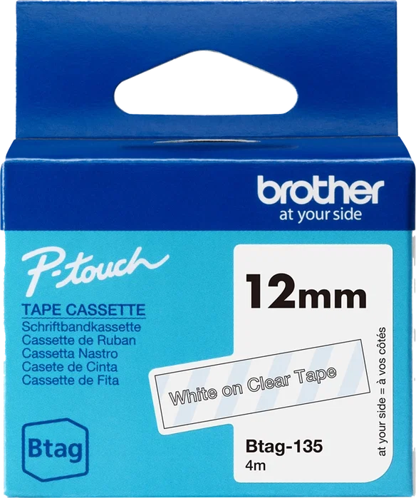 Brother Btag-135 Cinta mecanográfico Blanco sobre transparente Brother Btag-135 Cinta mecanográfico Blanco sobre transparente