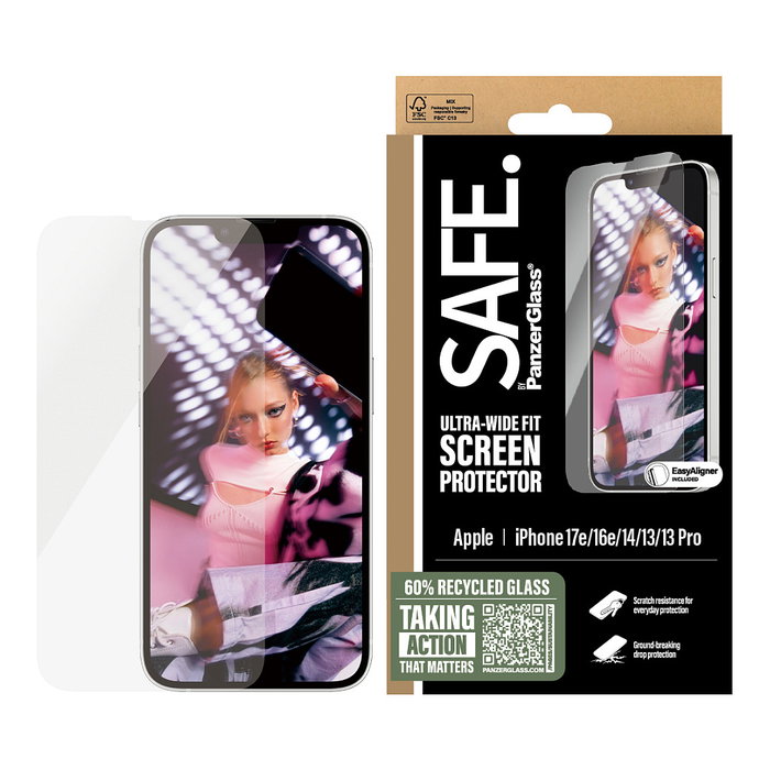 PanzerGlass SAFE. Protector de pantalla Ultra-Wide Fit con EasyAligner para iPhone 17e, 16e, 14, 13 y 13 Pro PanzerGlass SAFE. Protector de pantalla Ultra-Wide Fit con EasyAligner para iPhone 17e, 16e, 14, 13 y 13 Pro