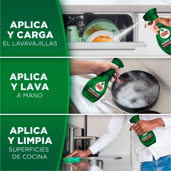 Fairy Spray Vajillas Sin Remojo Poder 3 en 1, Desengrasante y Limpiador, Aroma Limón, 500 ml