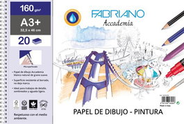 Bloc De Dibujo Fabriano Accademia Con Espiral Liso Tecnicas Mixtas A3+ 160G 20H