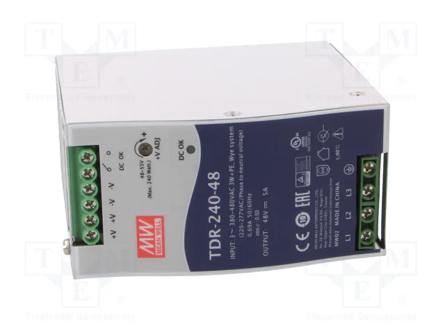 MEAN WELL TDR-240-48 Alimentador de Impulso para Carril DIN 240W 48VDC 5A
