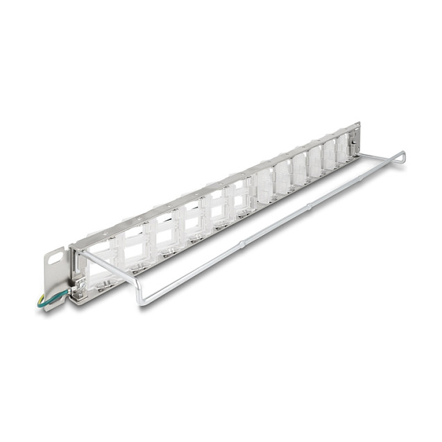 DeLOCK Patch panel de 19″ con 24 puertos Keystone inclinables y alivio de tensión