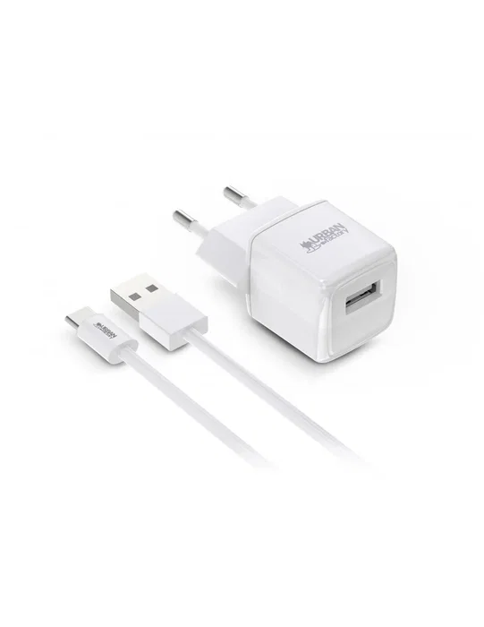 Urban Factory PSC25UF Cargador de Pared USB-C 12W (2.4A) con Cable de 1 m Blanco para Carga Rápida de Dispositivos Móviles