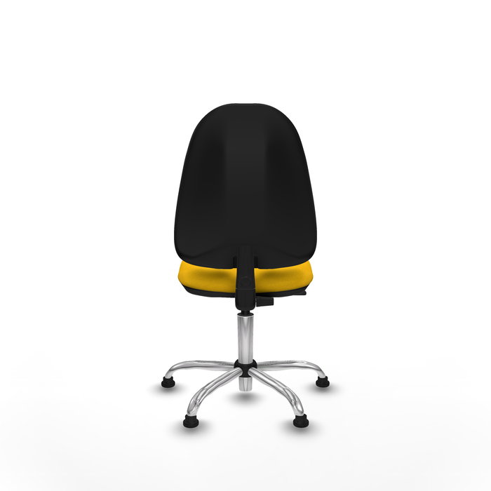 Silla de oficina Algarra con mecanismo Contacto permanente básico tapizada con Tela color Amarillo. Equipada con Base cromada, Sin brazosy Topes Silla de oficina Algarra con mecanismo Contacto permanente básico tapizada con Tela color Amarillo. Equipada con Base cromada, Sin brazosy Topes
