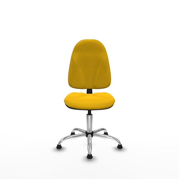 Silla de oficina Algarra con mecanismo Contacto permanente básico tapizada con Tela color Amarillo. Equipada con Base cromada, Sin brazosy Topes Silla de oficina Algarra con mecanismo Contacto permanente básico tapizada con Tela color Amarillo. Equipada con Base cromada, Sin brazosy Topes