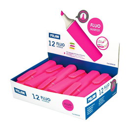 Milán Caja 12uds Marcadores Flúor Rosa Punta Biselada 1-4.8mm Subrayar Resaltar