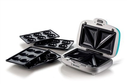 Ariete 1972/01 Sandwichera 3 en 1 Party Time para Donuts y Cupcakes, Azul