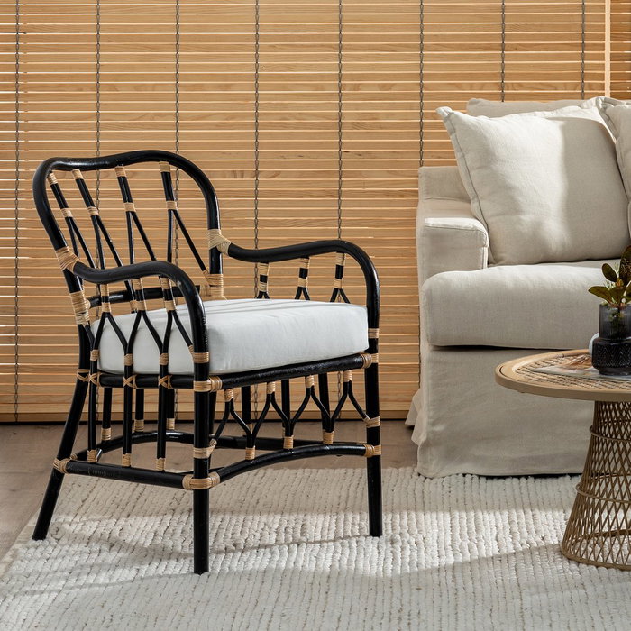 Sillón Negro Ratán Salón 58 X 62 X 85 cm Sillón Negro Ratán Salón 58 X 62 X 85 cm