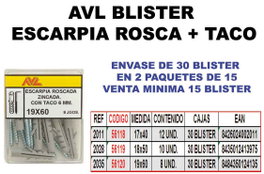 Tornillo escarpia con rosca zincada y taco 19x60 2035 BLISTER ESPARPIA