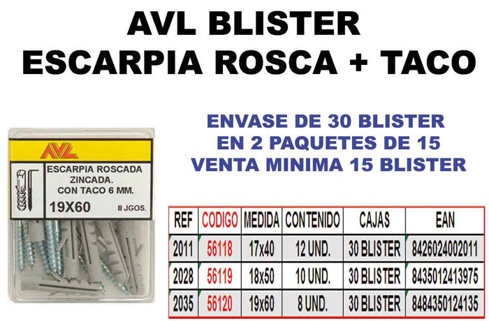 Tornillo escarpia con rosca zincada y taco 19x60 2035 BLISTER ESPARPIA Tornillo escarpia con rosca zincada y taco 19x60 2035 BLISTER ESPARPIA