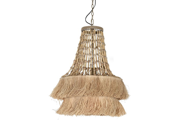 DKD Home Decor Lámpara Techo Balines Natural Yute Metal Flecos 50.5 x 148 x 50.5 cm