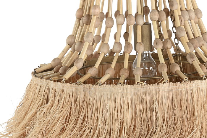 DKD Home Decor Lámpara Techo Balines Natural Yute Metal Flecos 50.5 x 148 x 50.5 cm