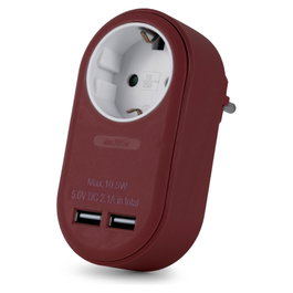 ENTAC Adaptador de enchufe EPAG-1EE-2USB-BR con 2x USB-A Borgoña