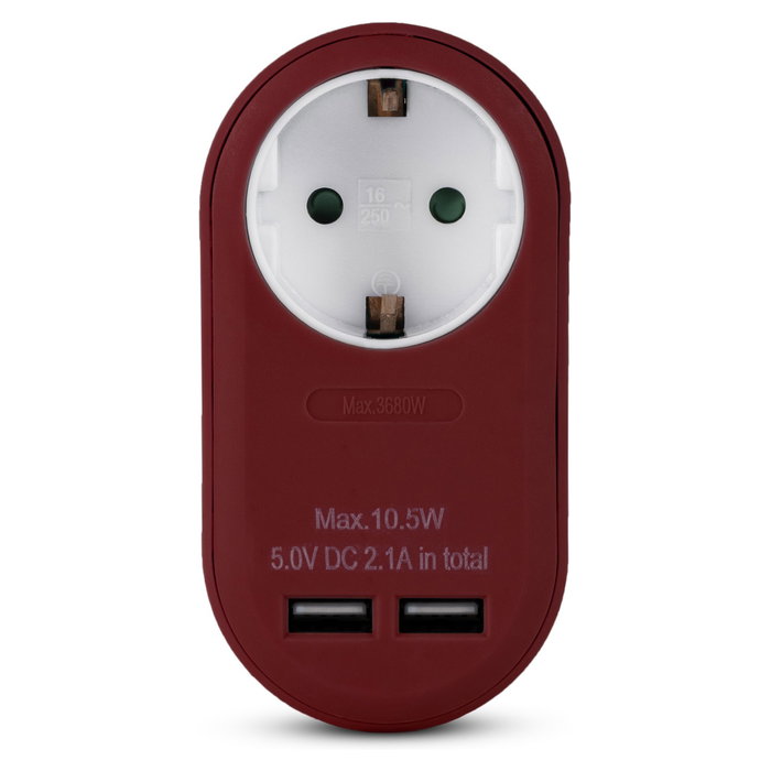 ENTAC Adaptador de enchufe EPAG-1EE-2USB-BR con 2x USB-A Borgoña