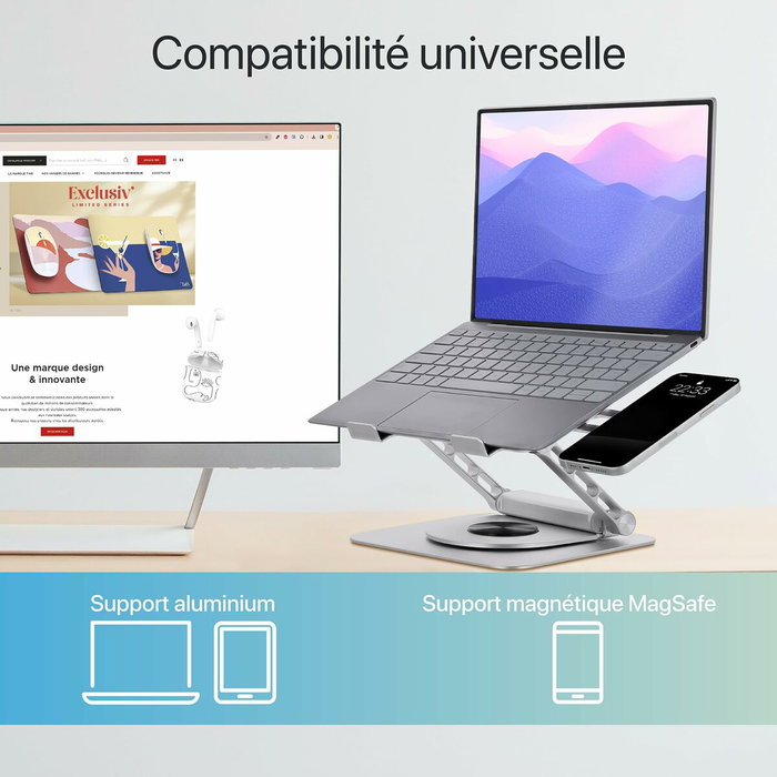 T'nb Soporte Metálico Giratorio 360° para Portátil iClick, Blanco