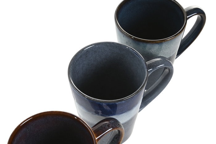DKD Home Decor Mug Moderno Azul Marino 330ml Gres Esmaltado Apto Microondas y Lavavajillas 8.5 x 10.6 x 12 cm (12 Unidades)