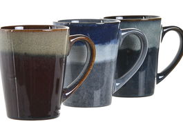 DKD Home Decor Mug Moderno Azul Marino 330ml Gres Esmaltado Apto Microondas y Lavavajillas 8.5 x 10.6 x 12 cm (12 Unidades)