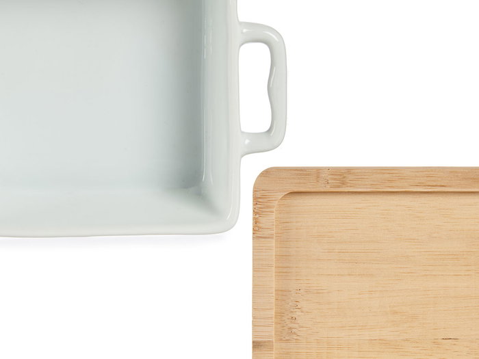 Vessia Bandeja Cuadrada con Base de Bambú y Cerámica Blanca/Natural 17.5 x 13 x 6 cm (Set de 24)