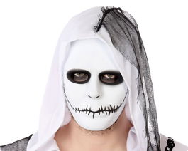 Máscara Esqueleto Blanco PVC Con Detalles Negros Para Hombre Adulto