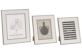 DKD Home Decor Set de 3 Marcos de Fotos Blanco con Cristal