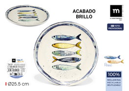 La Mediterranea Plato Llano Melamina Brillo Peixe 25.5cm